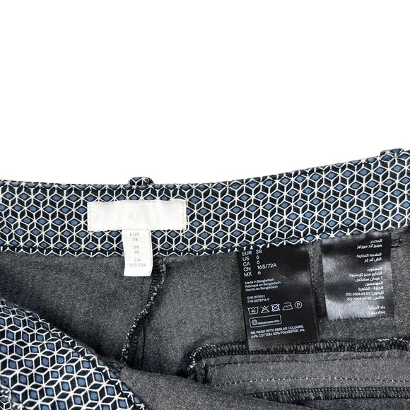 H&M Cropped Slim Pants Mid Rise Stretch Side Zip Blue Pattern Print Women 6 - Picture 5 of 7